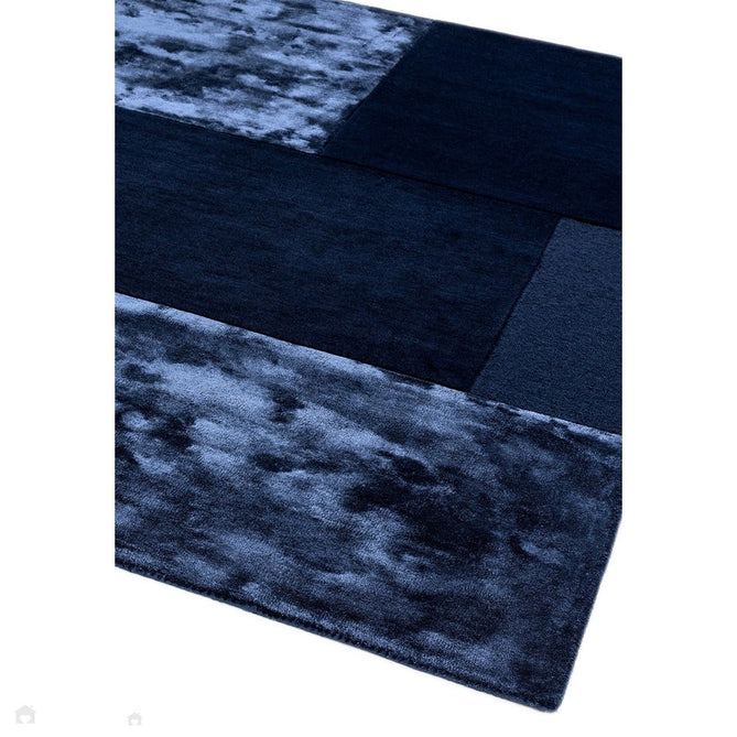 Tate Modern Plain Geometric Tonal Texture Metallic Shimmer Hand-Carved High-Density Wool&Viscose Navy Rug-Asiatic Carpets-Rug Love - The Most Loved Rug Store