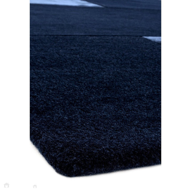 Tate Modern Plain Geometric Tonal Texture Metallic Shimmer Hand-Carved High-Density Wool&Viscose Navy Rug-Asiatic Carpets-Rug Love - The Most Loved Rug Store