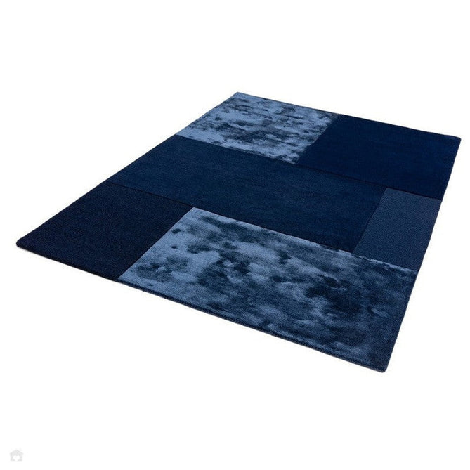 Tate Modern Plain Geometric Tonal Texture Metallic Shimmer Hand-Carved High-Density Wool&Viscose Navy Rug-Asiatic Carpets-Rug Love - The Most Loved Rug Store
