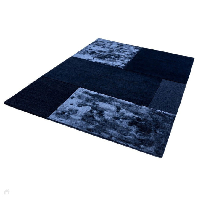 Tate Modern Plain Geometric Tonal Texture Metallic Shimmer Hand-Carved High-Density Wool&Viscose Navy Rug-Asiatic Carpets-Rug Love - The Most Loved Rug Store