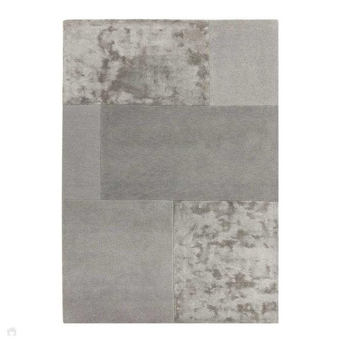 Tate Modern Plain Geometric Tonal Texture Metallic Shimmer Hand-Carved High-Density Wool&Viscose Silver Rug-Asiatic Carpets-Rug Love - The Most Loved Rug Store