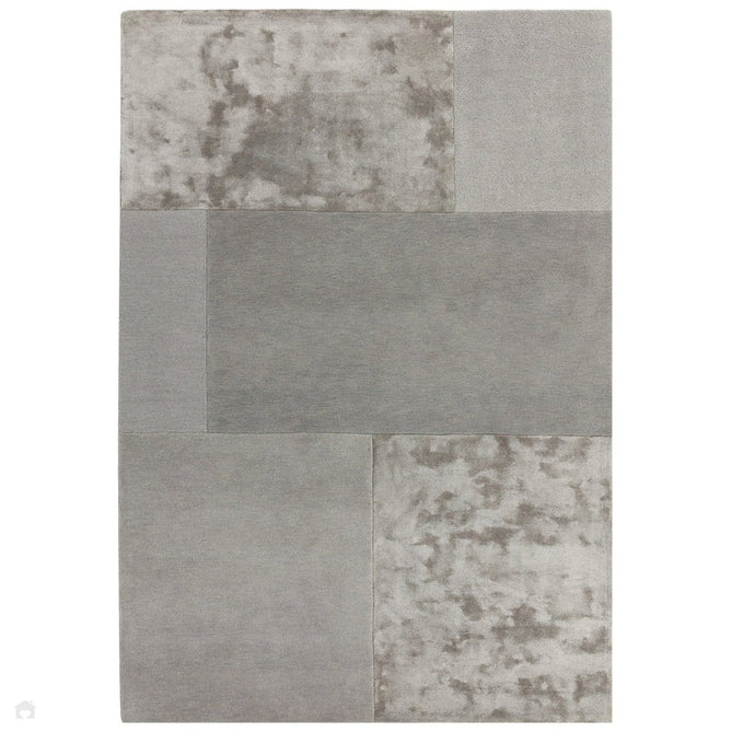 Tate Modern Plain Geometric Tonal Texture Metallic Shimmer Hand-Carved High-Density Wool&Viscose Silver Rug-Asiatic Carpets-Rug Love - The Most Loved Rug Store