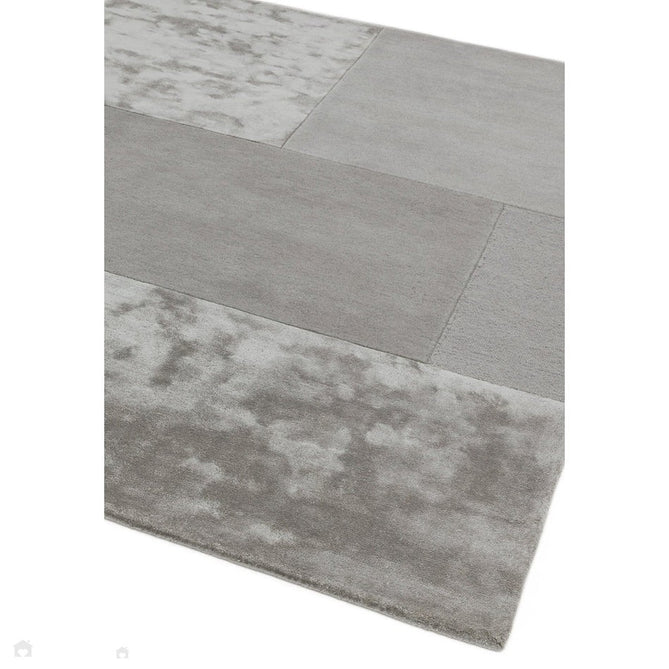 Tate Modern Plain Geometric Tonal Texture Metallic Shimmer Hand-Carved High-Density Wool&Viscose Silver Rug-Asiatic Carpets-Rug Love - The Most Loved Rug Store