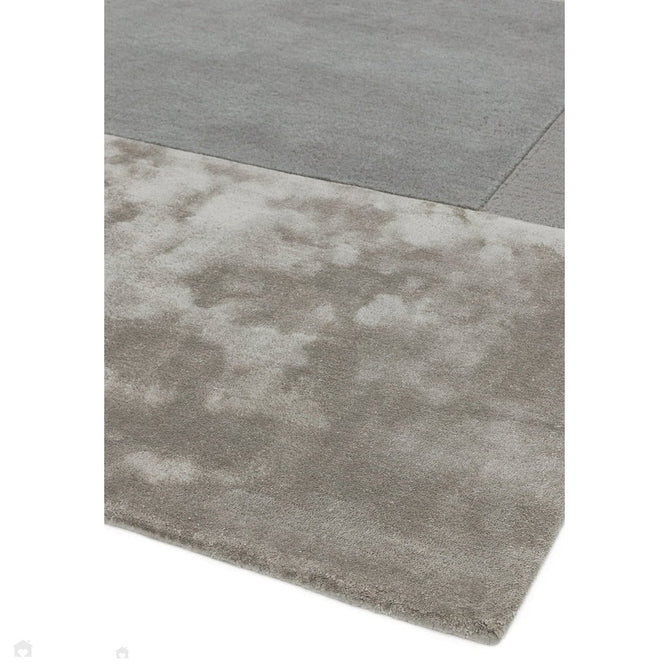 Tate Modern Plain Geometric Tonal Texture Metallic Shimmer Hand-Carved High-Density Wool&Viscose Silver Rug-Asiatic Carpets-Rug Love - The Most Loved Rug Store