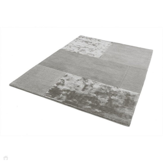 Tate Modern Plain Geometric Tonal Texture Metallic Shimmer Hand-Carved High-Density Wool&Viscose Silver Rug-Asiatic Carpets-Rug Love - The Most Loved Rug Store