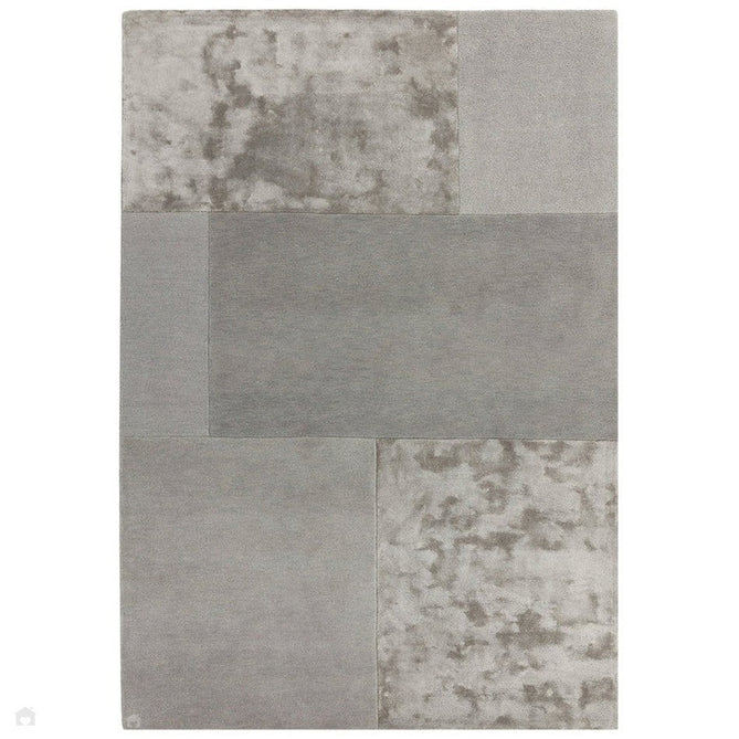 Tate Modern Plain Geometric Tonal Texture Metallic Shimmer Hand-Carved High-Density Wool&Viscose Silver Rug-Asiatic Carpets-Rug Love - The Most Loved Rug Store