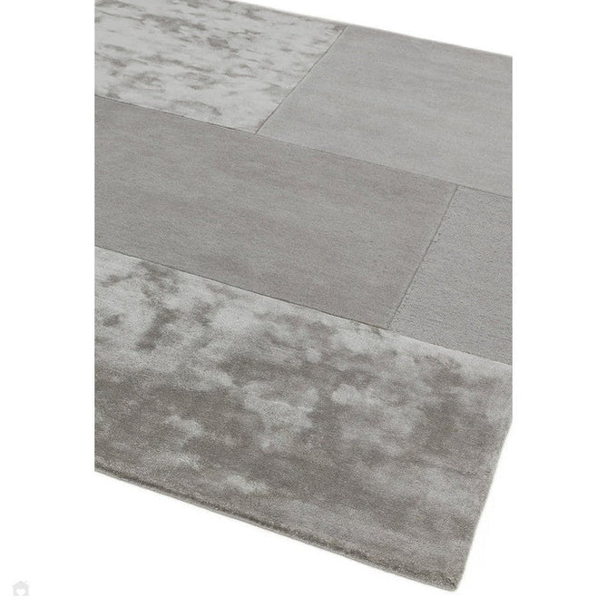 Tate Modern Plain Geometric Tonal Texture Metallic Shimmer Hand-Carved High-Density Wool&Viscose Silver Rug-Asiatic Carpets-Rug Love - The Most Loved Rug Store