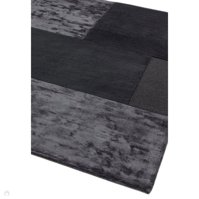 Tate Modern Plain Geometric Tonal Textures Hand-Carved High-Density Wool&Viscose Charcoal Grey Rug-Asiatic Carpets-Rug Love - The Most Loved Rug Store