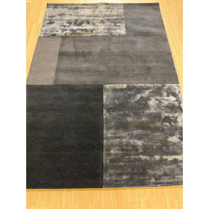 Tate Modern Plain Geometric Tonal Textures Hand-Carved High-Density Wool&Viscose Charcoal Grey Rug-Asiatic Carpets-Rug Love - The Most Loved Rug Store
