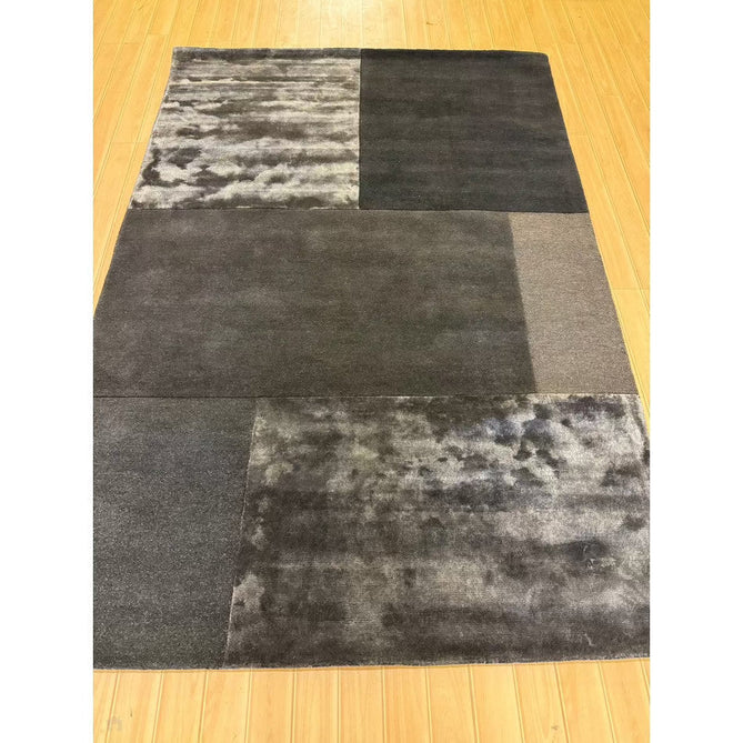 Tate Modern Plain Geometric Tonal Textures Hand-Carved High-Density Wool&Viscose Charcoal Grey Rug-Asiatic Carpets-Rug Love - The Most Loved Rug Store