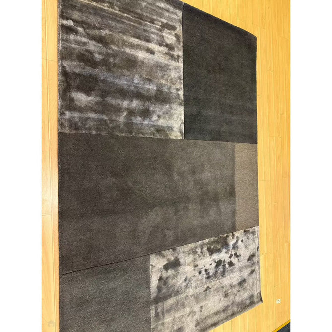 Tate Modern Plain Geometric Tonal Textures Hand-Carved High-Density Wool&Viscose Charcoal Grey Rug-Asiatic Carpets-Rug Love - The Most Loved Rug Store