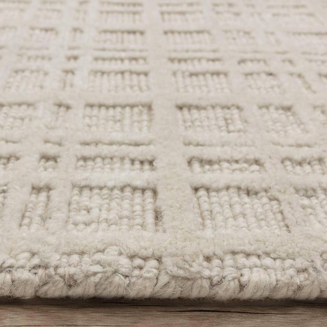Thatch Modern Plain Geometric Grid Hand-Woven Textured Hi-Lo Ribbed Loop Pile Low-Profile Wool-Blend Ecru Ivory Rug-Asiatic Carpets-Rug Love - The Most Loved Rug Store