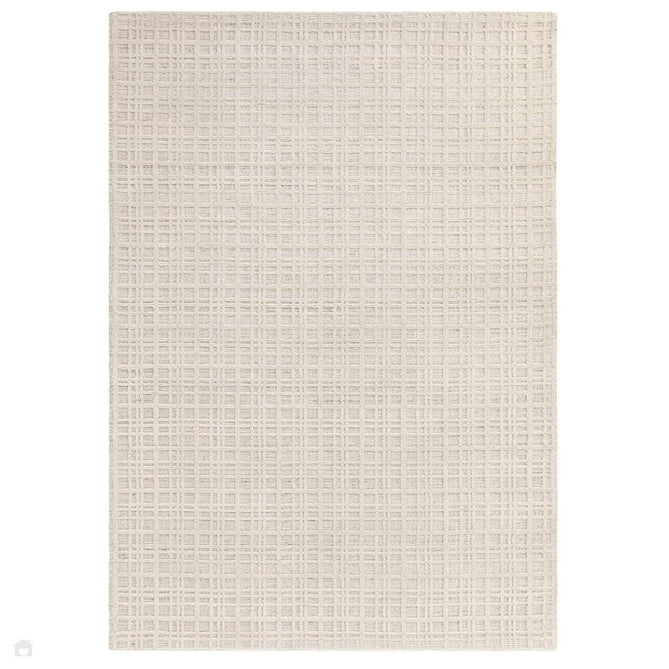 Thatch Modern Plain Geometric Grid Hand-Woven Textured Hi-Lo Ribbed Loop Pile Low-Profile Wool-Blend Ecru Ivory Rug-Asiatic Carpets-Rug Love - The Most Loved Rug Store