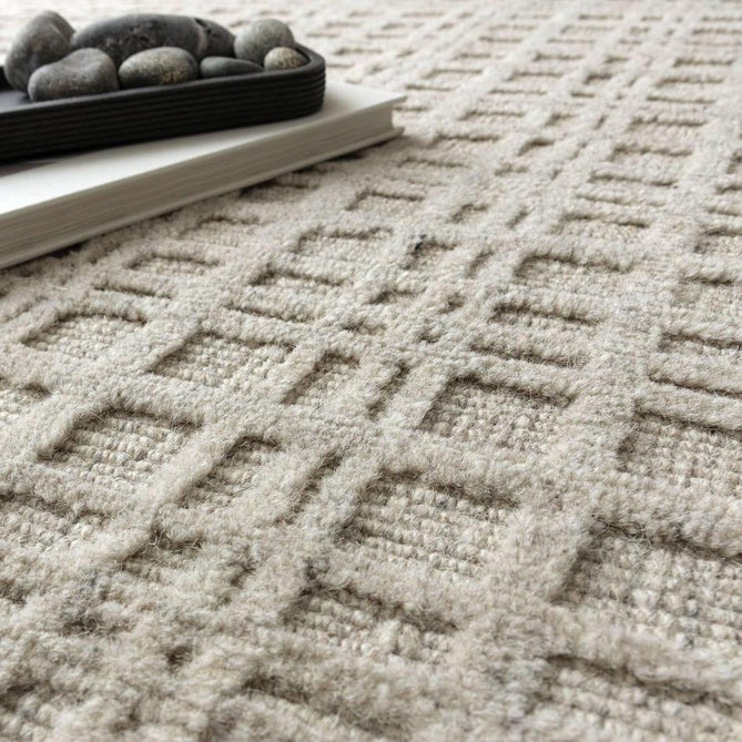 Thatch Modern Plain Geometric Grid Hand-Woven Textured Hi-Lo Ribbed Loop Pile Low-Profile Wool-Blend Greige Mist Rug-Asiatic Carpets-Rug Love - The Most Loved Rug Store