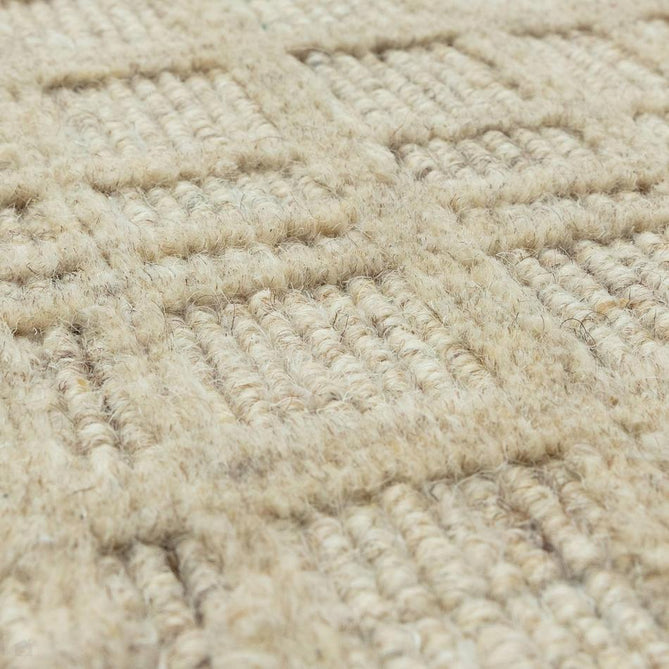 Thatch Modern Plain Geometric Grid Hand-Woven Textured Hi-Lo Ribbed Loop Pile Low-Profile Wool-Blend Sand Beige Rug-Asiatic Carpets-Rug Love - The Most Loved Rug Store