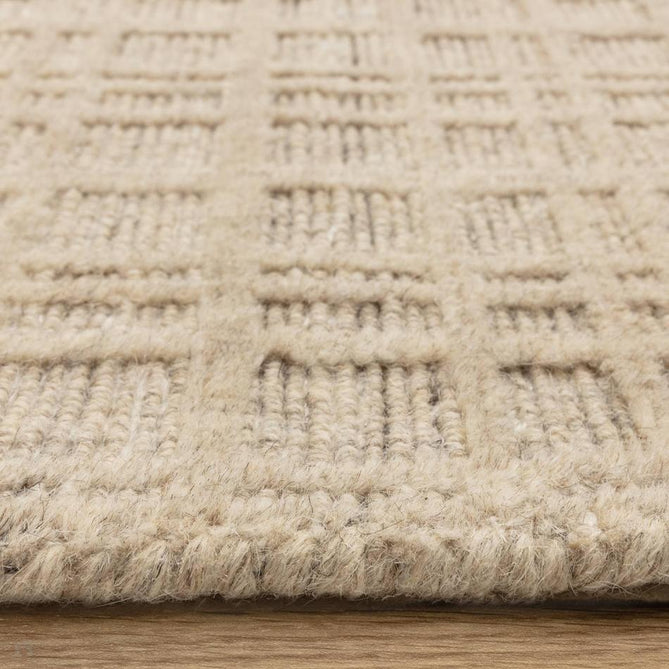 Thatch Modern Plain Geometric Grid Hand-Woven Textured Hi-Lo Ribbed Loop Pile Low-Profile Wool-Blend Sand Beige Rug-Asiatic Carpets-Rug Love - The Most Loved Rug Store
