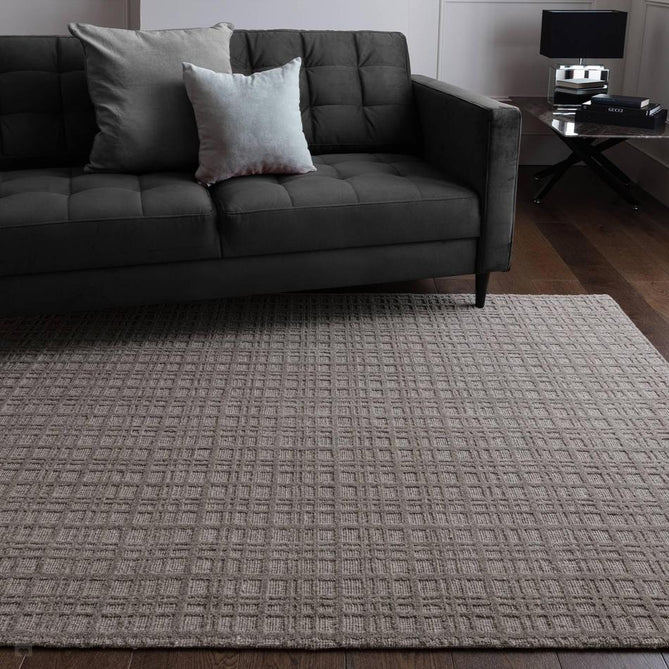 Thatch Modern Plain Geometric Grid Hand-Woven Textured Hi-Lo Ribbed Loop Pile Low-Profile Wool-Blend Taupe Stone Rug-Asiatic Carpets-Rug Love - The Most Loved Rug Store