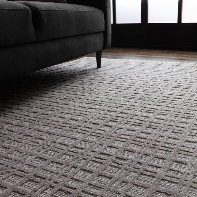 Thatch Modern Plain Geometric Grid Hand-Woven Textured Hi-Lo Ribbed Loop Pile Low-Profile Wool-Blend Taupe Stone Rug-Asiatic Carpets-Rug Love - The Most Loved Rug Store