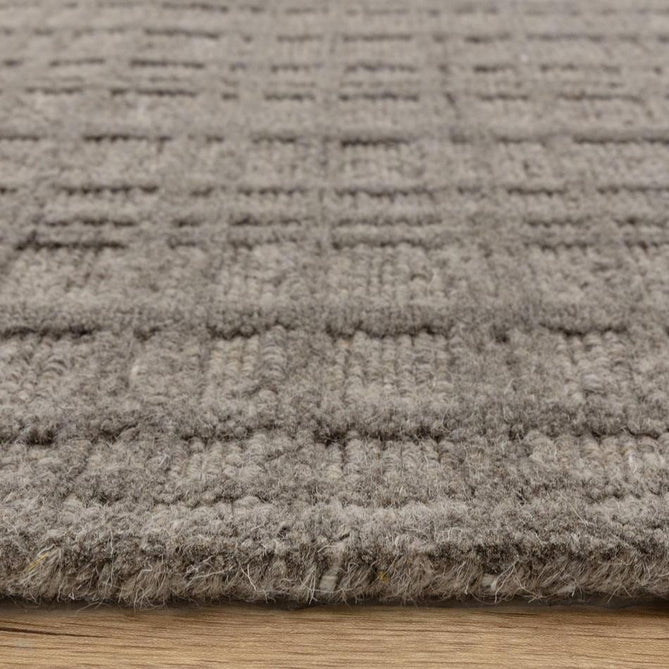 Thatch Modern Plain Geometric Grid Hand-Woven Textured Hi-Lo Ribbed Loop Pile Low-Profile Wool-Blend Taupe Stone Rug-Asiatic Carpets-Rug Love - The Most Loved Rug Store