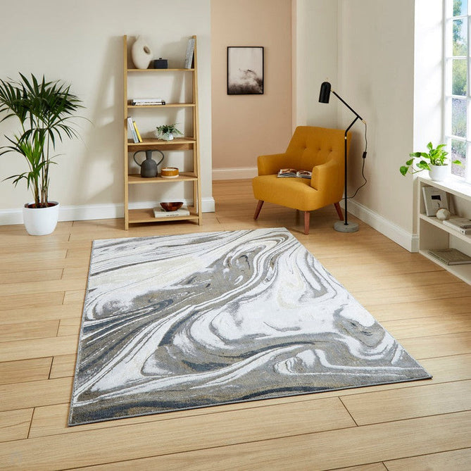 Tidal TL841 Modern Abstract Distressed Metallic Shimmer Soft Smooth Textured Polyester Low Profile Short Pile Silver/Grey/Cream Rug-Think Rugs-Rug Love - The Most Loved Rug Store