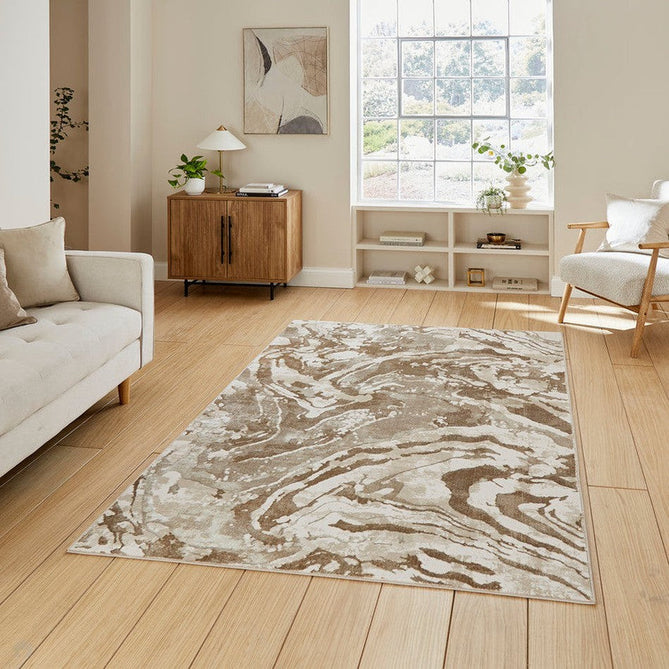 Tidal TL982 Modern Abstract Distressed Metallic Shimmer Soft Smooth Textured Polyester Low Profile Short Pile Beige/Cream/Earth Rug-Think Rugs-Rug Love - The Most Loved Rug Store