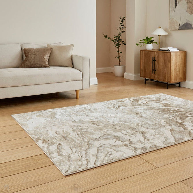Tidal TL982 Modern Abstract Distressed Metallic Shimmer Soft Smooth Textured Polyester Low Profile Short Pile Beige/Cream/Earth Rug-Think Rugs-Rug Love - The Most Loved Rug Store