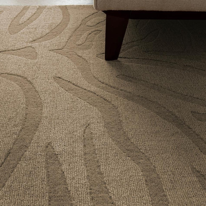 Tigra Modern Animal Inspired Textured Hand-Woven Carved Hi-Lo Ribbed Cut & Loop Wool Mocha Rug