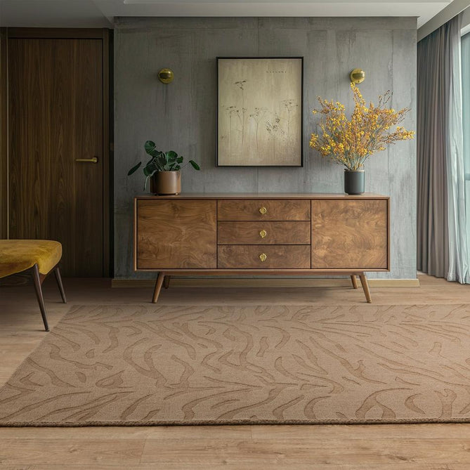 Tigra Modern Animal Inspired Textured Hand-Woven Carved Hi-Lo Ribbed Cut & Loop Wool Mocha Rug