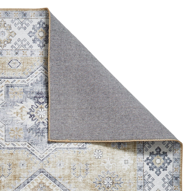 Topaz G4705 Traditional Vintage Distressed Medallion Border Printed Chenille Polyester Flatweave Gold/Cream Rug-Think Rugs-Rug Love - The Most Loved Rug Store