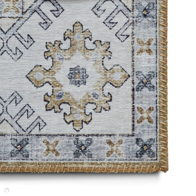 Topaz G4705 Traditional Vintage Distressed Medallion Border Printed Chenille Polyester Flatweave Gold/Cream Rug-Think Rugs-Rug Love - The Most Loved Rug Store
