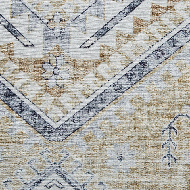 Topaz G4705 Traditional Vintage Distressed Medallion Border Printed Chenille Polyester Flatweave Gold/Cream Rug-Think Rugs-Rug Love - The Most Loved Rug Store