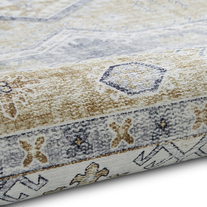 Topaz G4705 Traditional Vintage Distressed Medallion Border Printed Chenille Polyester Flatweave Gold/Cream Rug-Think Rugs-Rug Love - The Most Loved Rug Store
