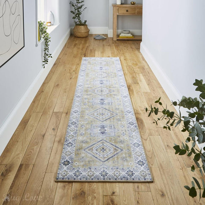 Topaz G4705 Traditional Vintage Distressed Medallion Border Printed Chenille Polyester Flatweave Gold/Cream Rug-Think Rugs-Rug Love - The Most Loved Rug Store