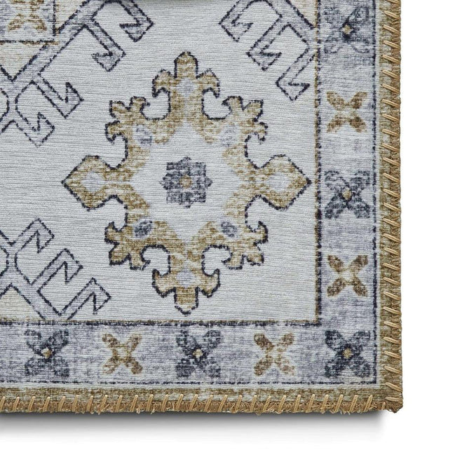Topaz G4705 Traditional Vintage Distressed Medallion Border Printed Chenille Polyester Flatweave Gold/Cream Rug-Think Rugs-Rug Love - The Most Loved Rug Store