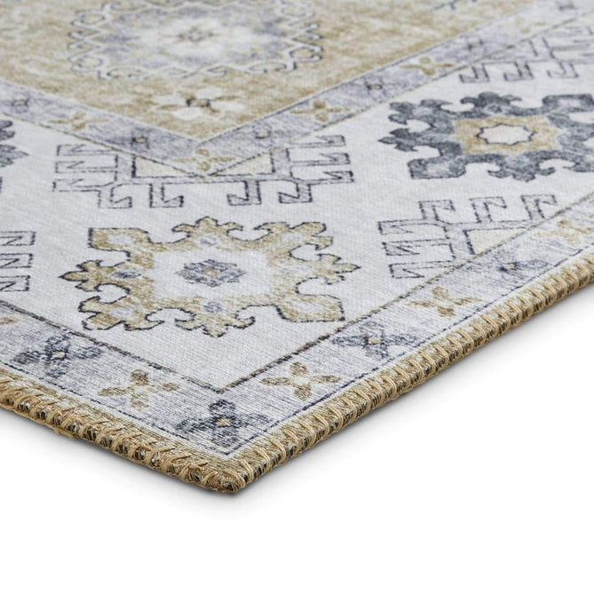 Topaz G4705 Traditional Vintage Distressed Medallion Border Printed Chenille Polyester Flatweave Gold/Cream Rug-Think Rugs-Rug Love - The Most Loved Rug Store