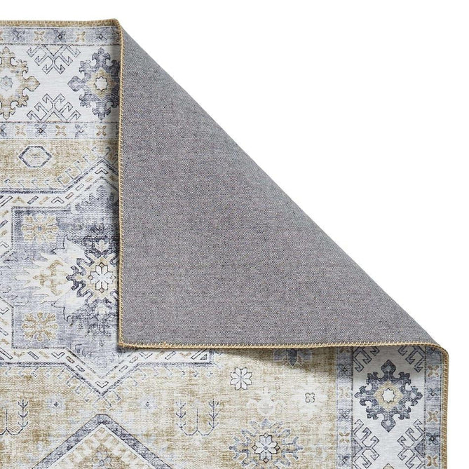 Topaz G4705 Traditional Vintage Distressed Medallion Border Printed Chenille Polyester Flatweave Gold/Cream Rug-Think Rugs-Rug Love - The Most Loved Rug Store
