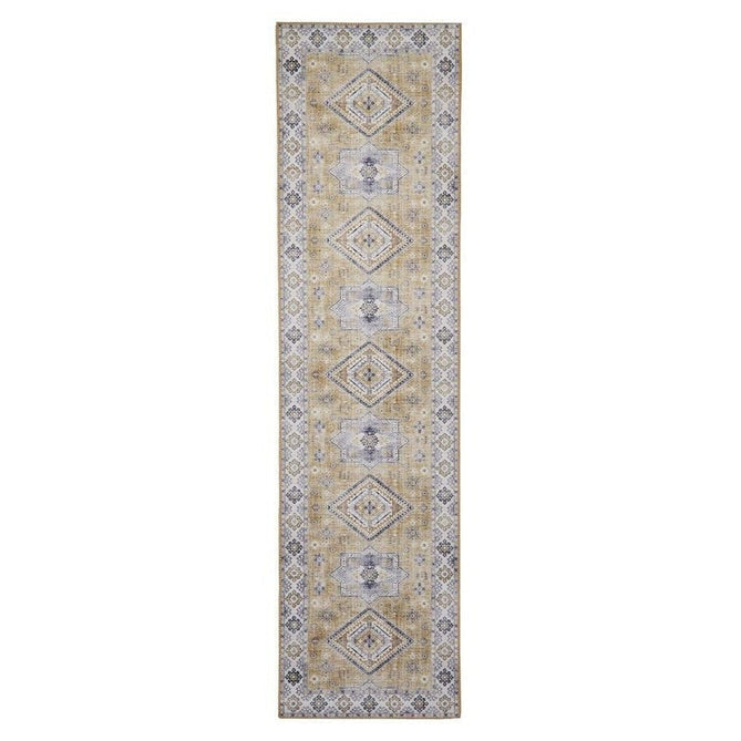 Topaz G4705 Traditional Vintage Distressed Medallion Border Printed Chenille Polyester Flatweave Gold/Cream Rug-Think Rugs-Rug Love - The Most Loved Rug Store