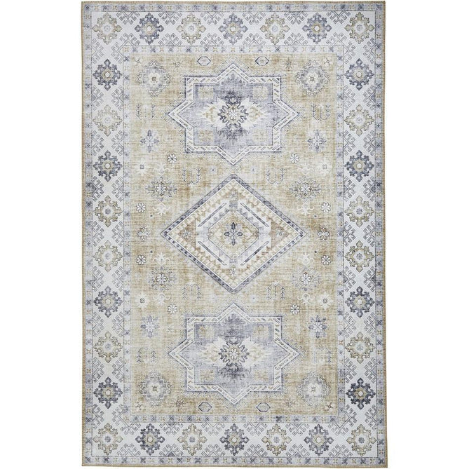 Topaz G4705 Traditional Vintage Distressed Medallion Border Printed Chenille Polyester Flatweave Gold/Cream Rug-Think Rugs-Rug Love - The Most Loved Rug Store
