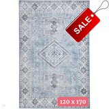 Topaz G4705 Traditional Vintage Distressed Medallion Border Printed Chenille Polyester Flatweave Light Blue/Cream Rug 120 x 170 cm