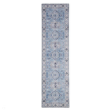Topaz G4705 Traditional Vintage Distressed Medallion Border Printed Chenille Polyester Flatweave Light Blue/Cream Runner