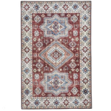 Topaz G4705 Traditional Vintage Distressed Medallion Border Printed Chenille Polyester Flatweave Red/Cream Rug