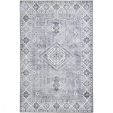 Topaz G4705 Traditional Vintage Distressed Medallion Border Printed Chenille Polyester Flatweave Silver/Steel Blue Rug