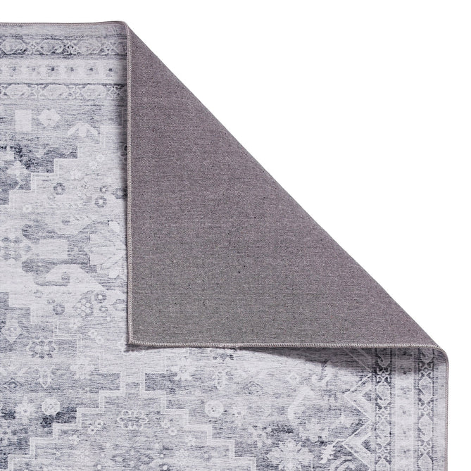 Topaz H1265 Traditional Vintage Distressed Medallion Border Lightweight Printed Chenille Polyester Flatweave Light Grey/Charcoal Grey/Ash Grey/Cream/Ivory/Taupe Beige Rug-Think Rugs-Rug Love - The Most Loved Rug Store