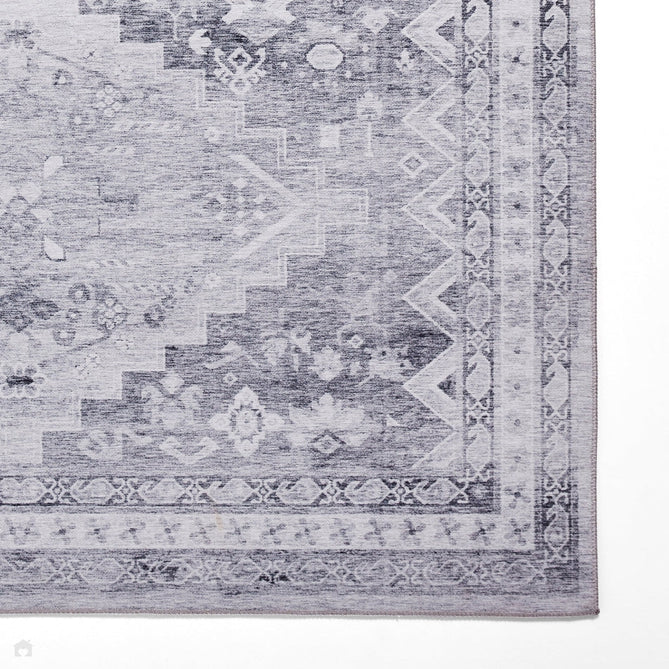 Topaz H1265 Traditional Vintage Distressed Medallion Border Lightweight Printed Chenille Polyester Flatweave Light Grey/Charcoal Grey/Ash Grey/Cream/Ivory/Taupe Beige Rug-Think Rugs-Rug Love - The Most Loved Rug Store