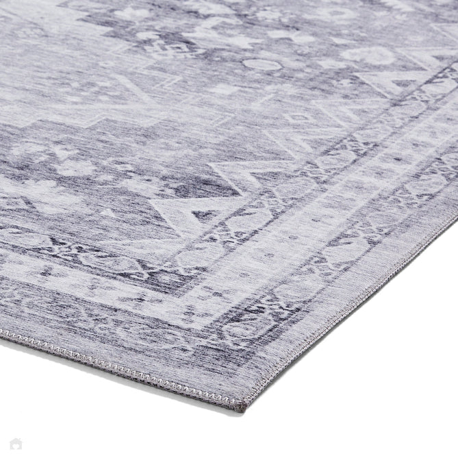 Topaz H1265 Traditional Vintage Distressed Medallion Border Lightweight Printed Chenille Polyester Flatweave Light Grey/Charcoal Grey/Ash Grey/Cream/Ivory/Taupe Beige Rug-Think Rugs-Rug Love - The Most Loved Rug Store
