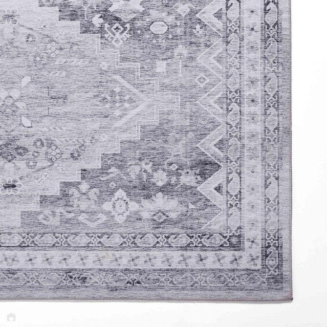 Topaz H1265 Traditional Vintage Distressed Medallion Border Lightweight Printed Chenille Polyester Flatweave Light Grey/Charcoal Grey/Ash Grey/Cream/Ivory/Taupe Beige Rug-Think Rugs-Rug Love - The Most Loved Rug Store