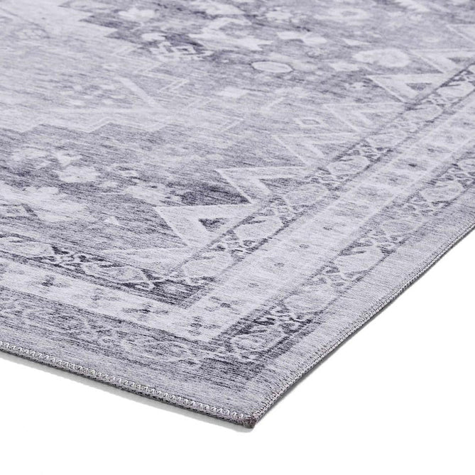 Topaz H1265 Traditional Vintage Distressed Medallion Border Lightweight Printed Chenille Polyester Flatweave Light Grey/Charcoal Grey/Ash Grey/Cream/Ivory/Taupe Beige Rug-Think Rugs-Rug Love - The Most Loved Rug Store