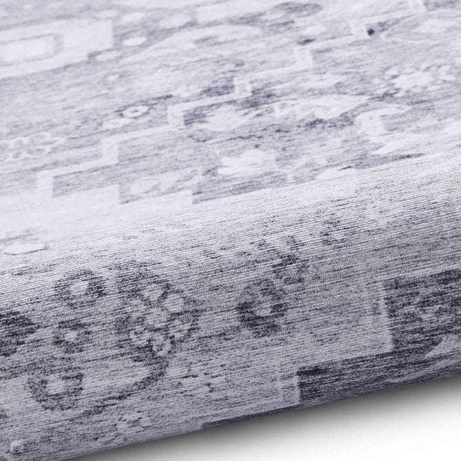 Topaz H1265 Traditional Vintage Distressed Medallion Border Lightweight Printed Chenille Polyester Flatweave Light Grey/Charcoal Grey/Ash Grey/Cream/Ivory/Taupe Beige Rug-Think Rugs-Rug Love - The Most Loved Rug Store