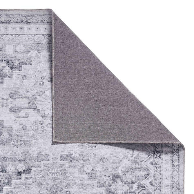 Topaz H1265 Traditional Vintage Distressed Medallion Border Lightweight Printed Chenille Polyester Flatweave Light Grey/Charcoal Grey/Ash Grey/Cream/Ivory/Taupe Beige Rug-Think Rugs-Rug Love - The Most Loved Rug Store