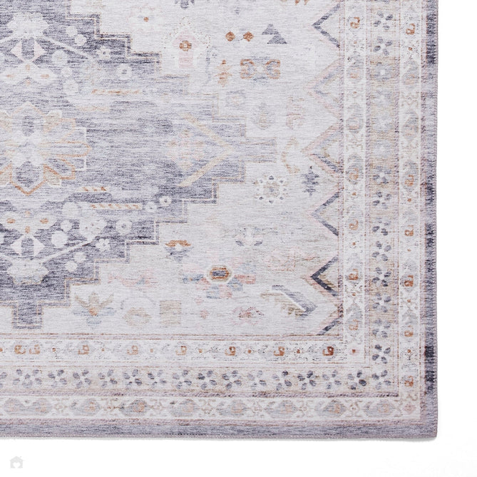 Topaz H1265 Traditional Vintage Distressed Medallion Border Lightweight Printed Chenille Polyester Flatweave Soft Grey/Charcoal Grey/Stone Beige/Ivory/Taupe/Faded Gold Rug-Think Rugs-Rug Love - The Most Loved Rug Store